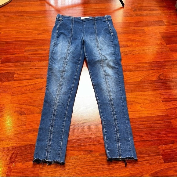 Free People High Rise Skinny Pull On Seamed Jeans Medium Wash Raw Hem W28 - Picture 3 of 7